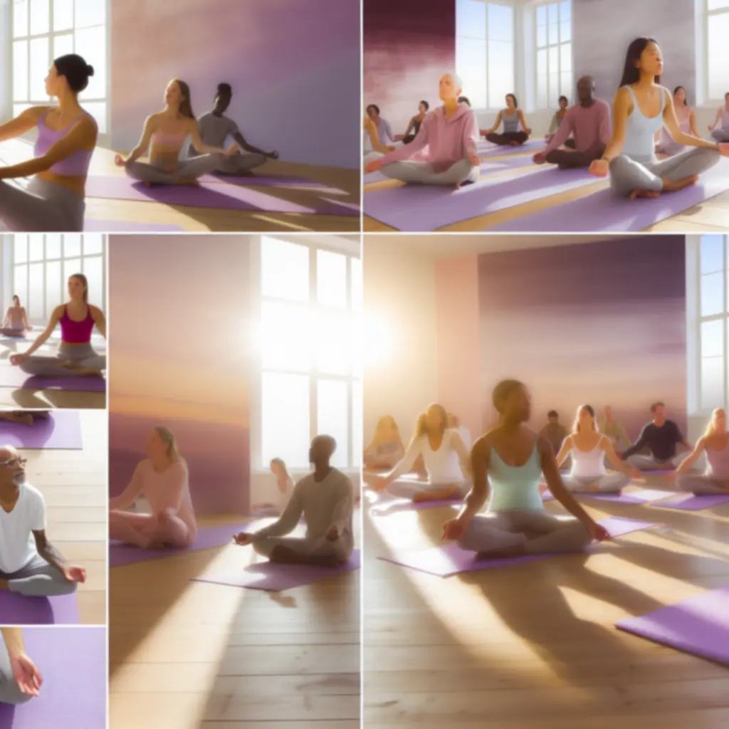 Csoportos jógaóra harmonikus, vezetett gyakorlással
