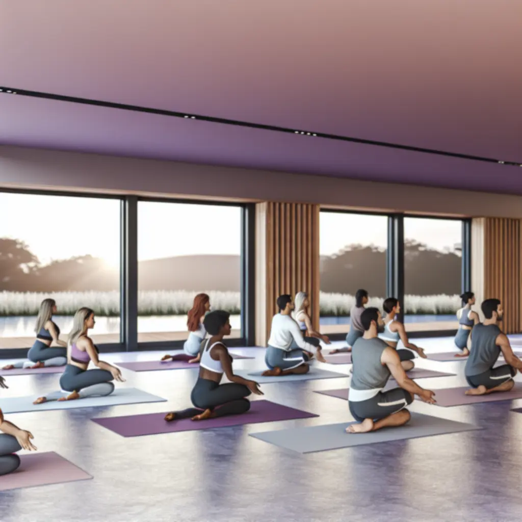 Sunrise Flow workshop résztvevőkkel, akik reggeli jógagyakorlást végeznek